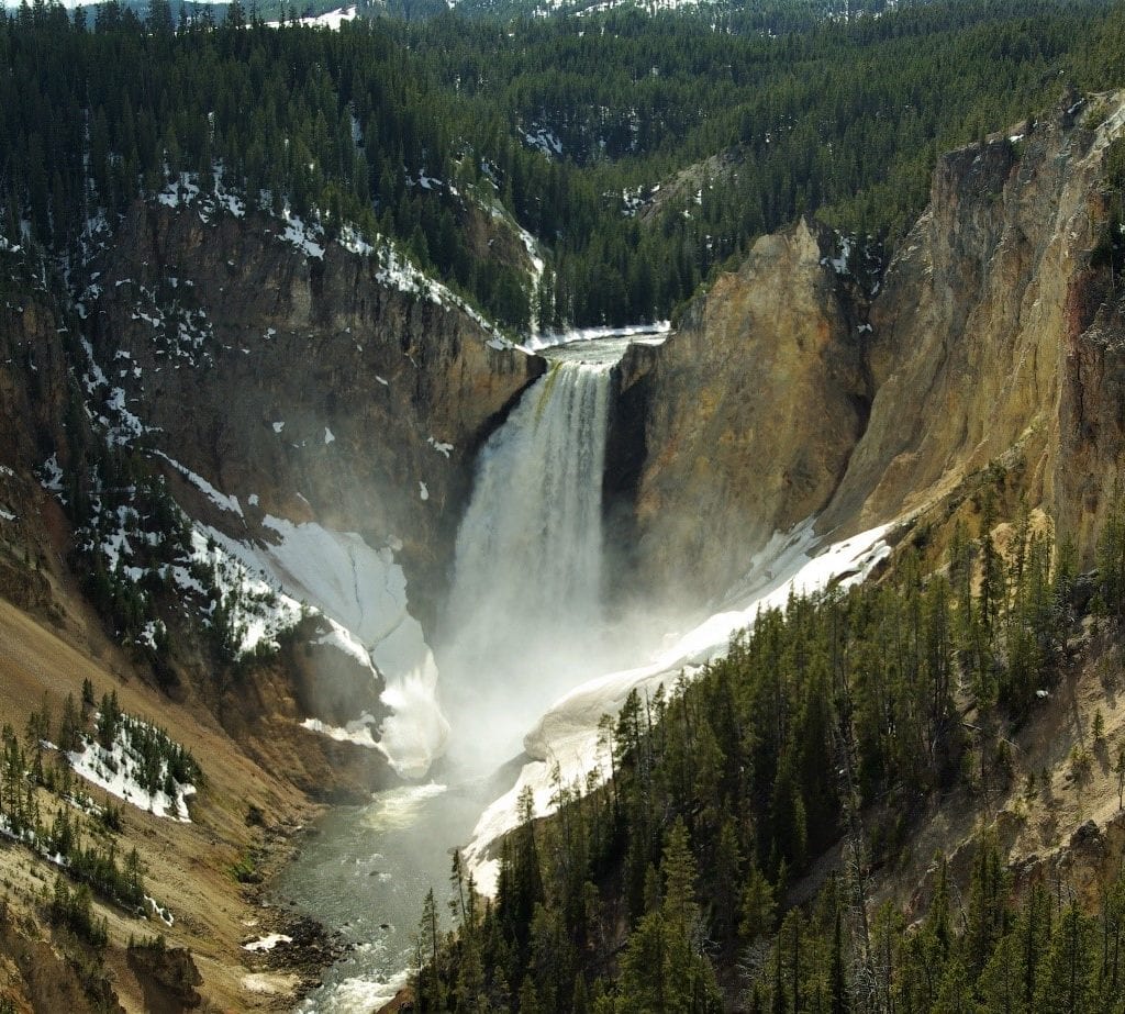 Lower falls of the Yellowstone river, the longest undammed river in the US